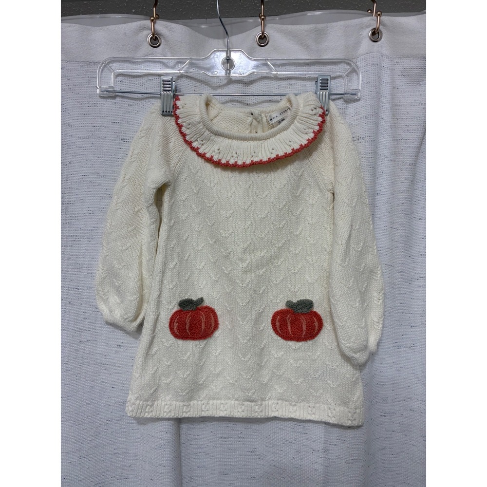 Max Studio Kids Cream Cable Knit Pumpkin Sweater Dress Fall Autumn Cute 18M